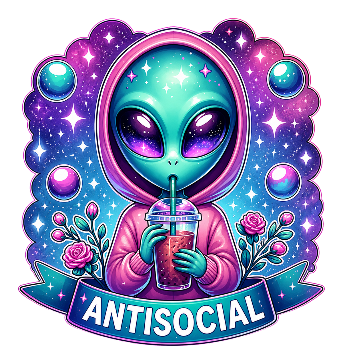 Antisocial alien from the mixed holographic sticker pack