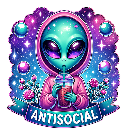 Antisocial alien from the mixed holographic sticker pack
