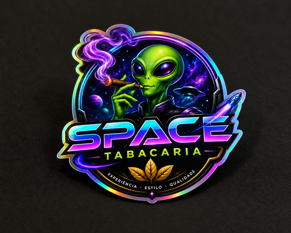 Example of a customer logo printed as a holographic die-cut sticker