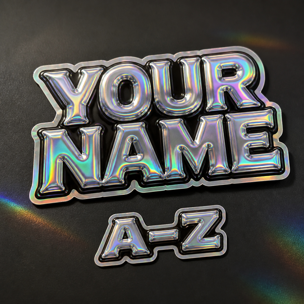 Liquid Chrome custom holographic name and alphabet lettering example
