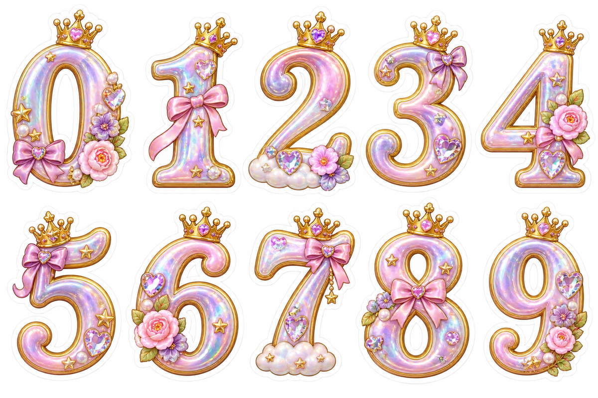 Crown and Pearl personalised holographic number style
