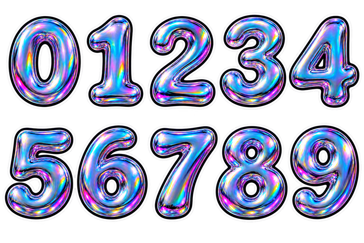 Liquid Chrome personalised holographic number style